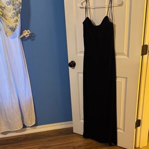 Elegant Blue  Velvet Evening Slip Dress with rhinestone Straps